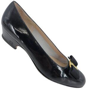 Vintage Salvatore Ferragamo Italy Womens 7B Black Leather Vara Bow Pumps Heels